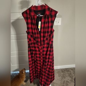 Anthropologie red plaid long dress 10